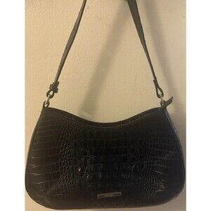 BRAHMIN CAYSON BLACK MELBOURNE LEATHER SMALL HOBO SHOULDER BAG Croc Embossed